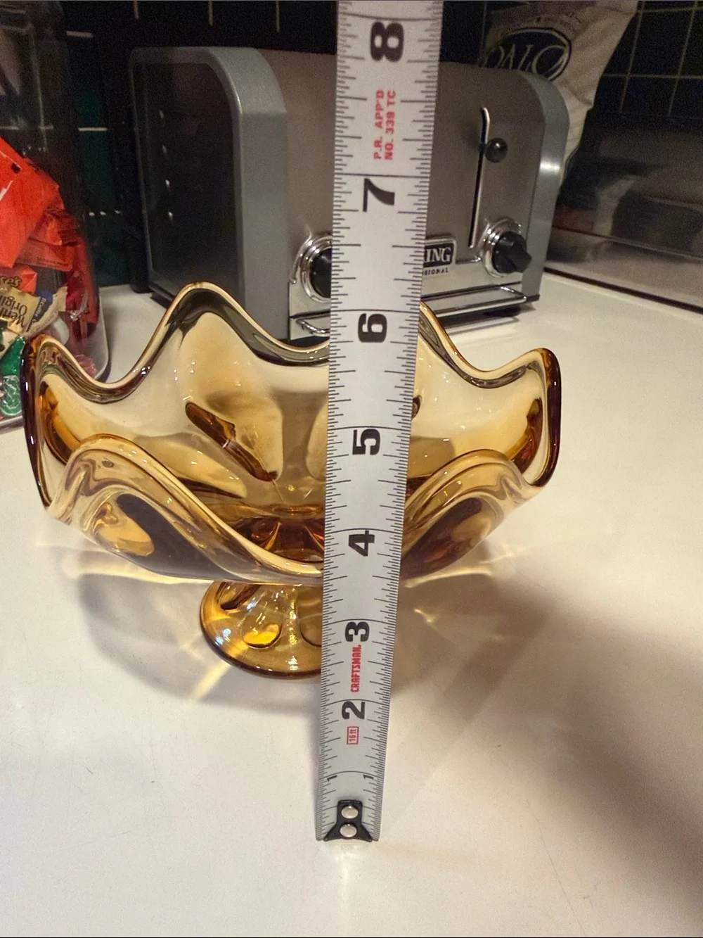 VTG Viking Glass Epic Amber Petal Footed Bowl Petal Base